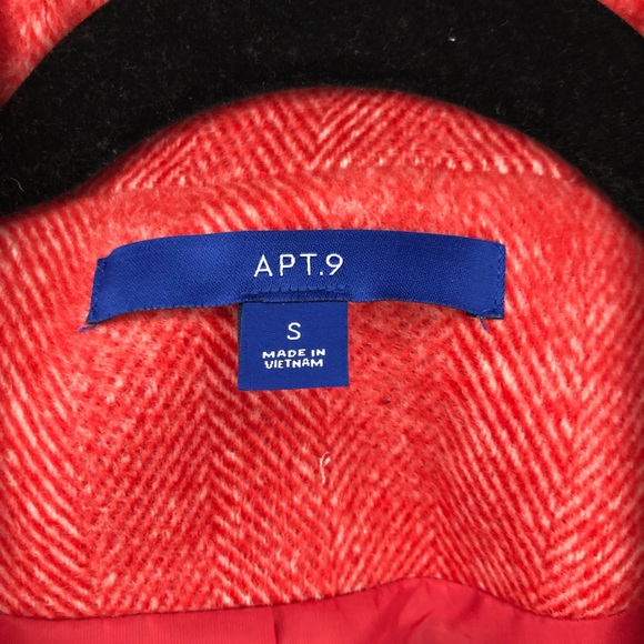 Apt. 9 Long Topper Coat Red Herringbone Women’s Size Small One Button Peacoat - Picture 3 of 5